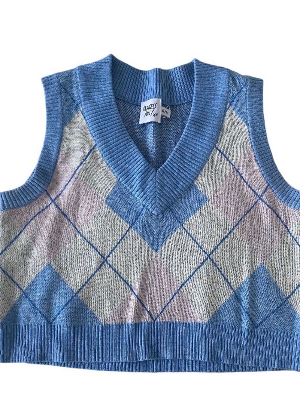 Princess Polly Light Blue Argyle V-Neck Sweater Vest